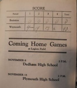Scorecard, Braintree vs Weymouth, possibly Oct-Nov 1952