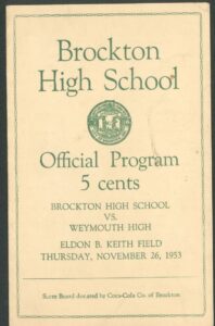 Game program, Brockton vs Weymouth, 26 November 1953