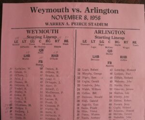 Team lineup, Weymouth vs Arlington, 8 November 1958